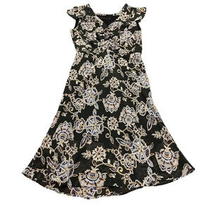 ZARA Basic Black Floral Ruffle Midi Dress |‎ Size S